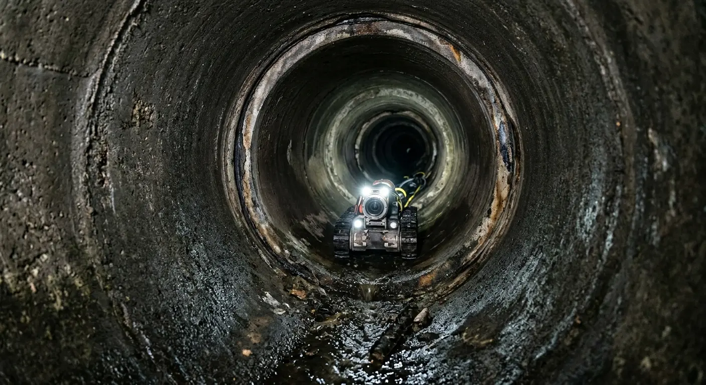 Robotic sewer camera inspecting pipe interior for Sewer Line Cleaning in Chamblee